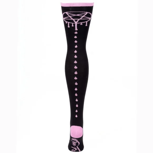 Too Fast Bloody Stars Pentagram Thigh High Socks NWT - Picture 4 of 5